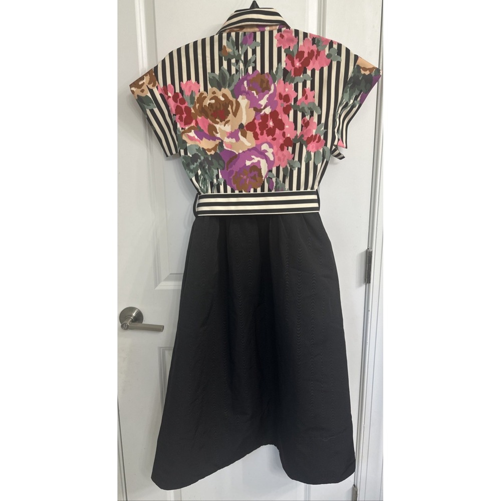 Tuckernuck Size Small Flowering Trellis Chloe Midi Dress S/S Black Floral Stripe - Picture 7 of 16